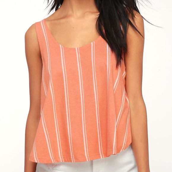 RVCA Crown Washed Coral Striped Tank Top - Picture 2 of 4